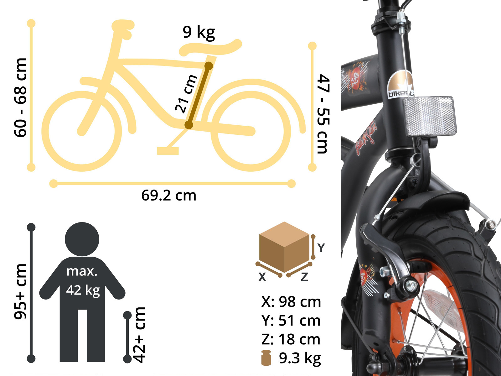 Bikestar kinderfiets Cruiser 12 inch zwart - Afbeelding 6