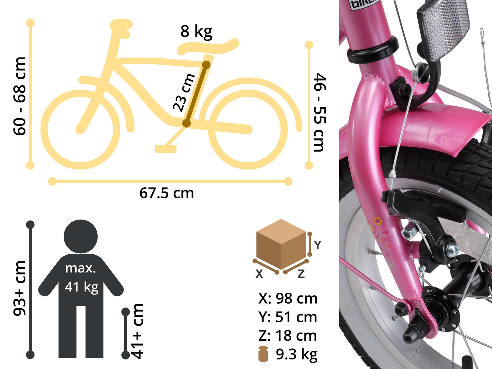 Bikestar kinderfiets Classic 12 inch roze / wit - Afbeelding 6