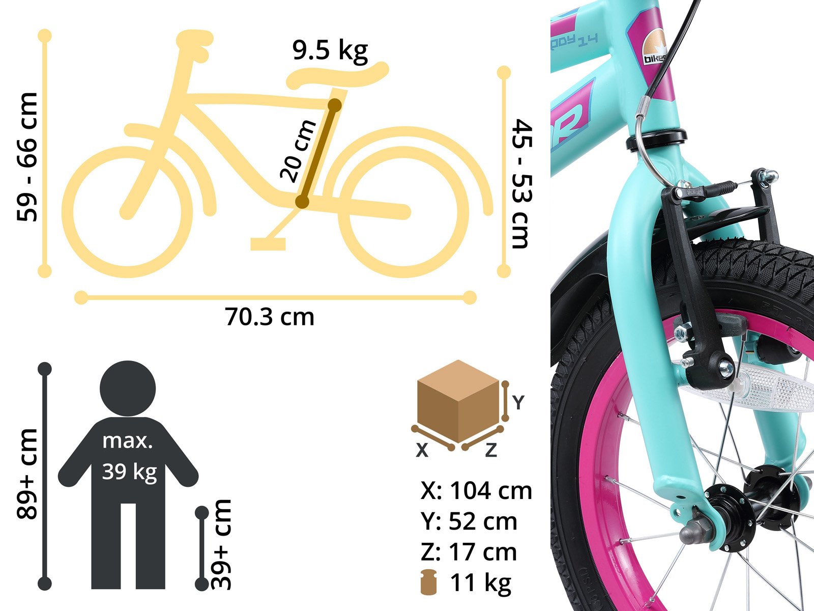 Bikestar kinderfiets Urban Jungle 14 inch turquoise/paars - Afbeelding 6