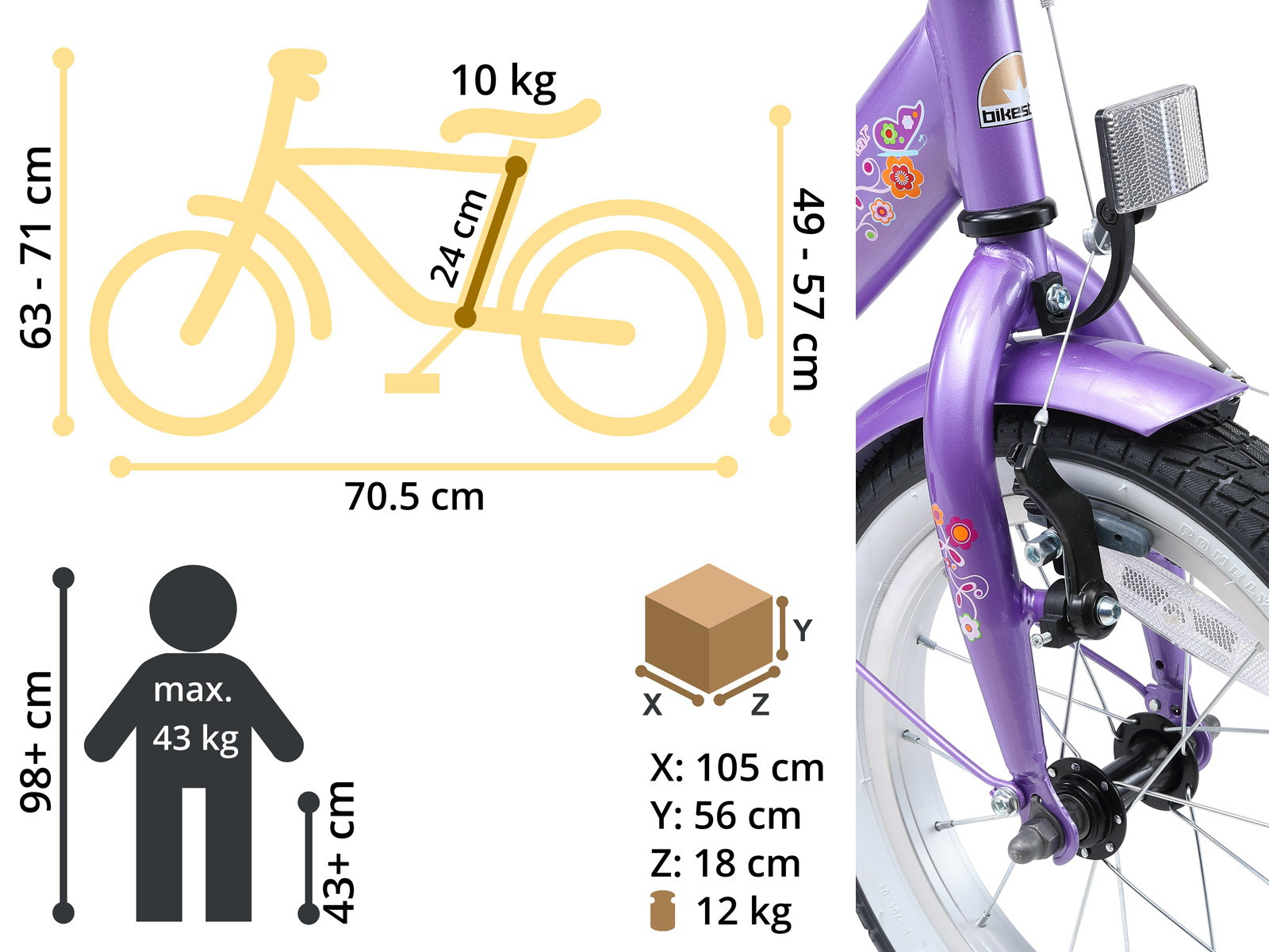 Bikestar kinderfiets Classic 14 inch lila/wit - Afbeelding 6