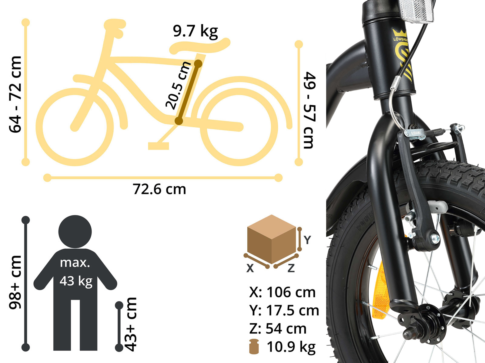 Löwenrad kinderfiets 14 inch wielen zwart - Afbeelding 6