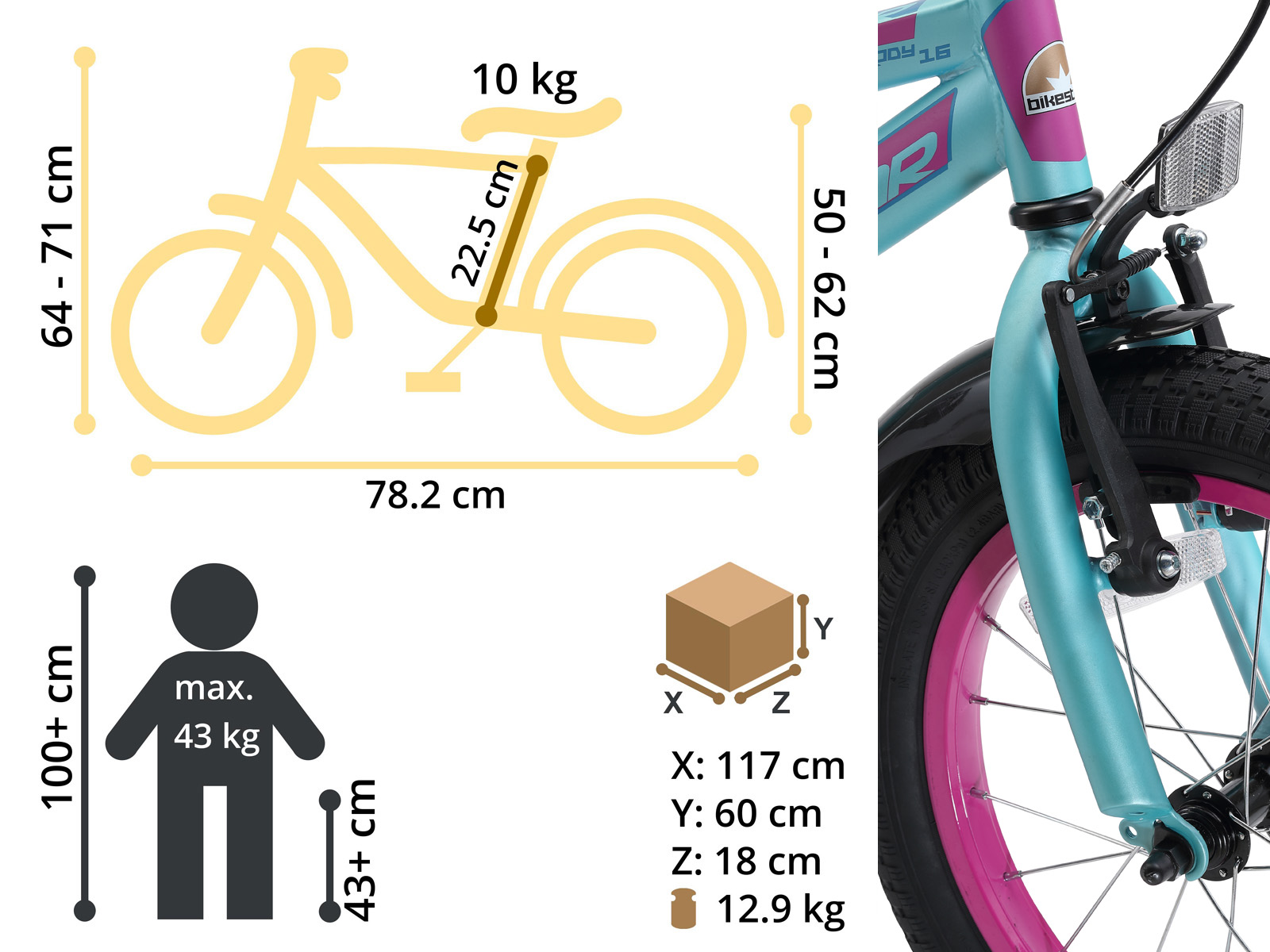 Bikestar kinderfiets Urban Jungle 16 inch, paars/turquoise - Afbeelding 6