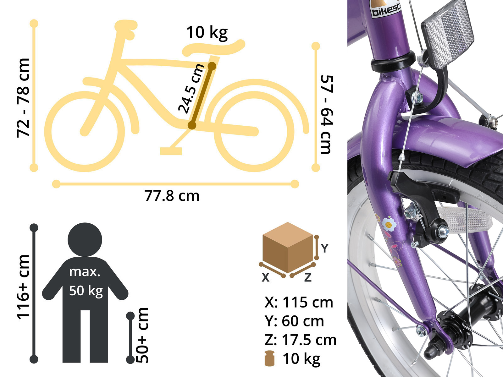 Bikestar kinderfiets Classic 16 inch lila/wit - Afbeelding 6