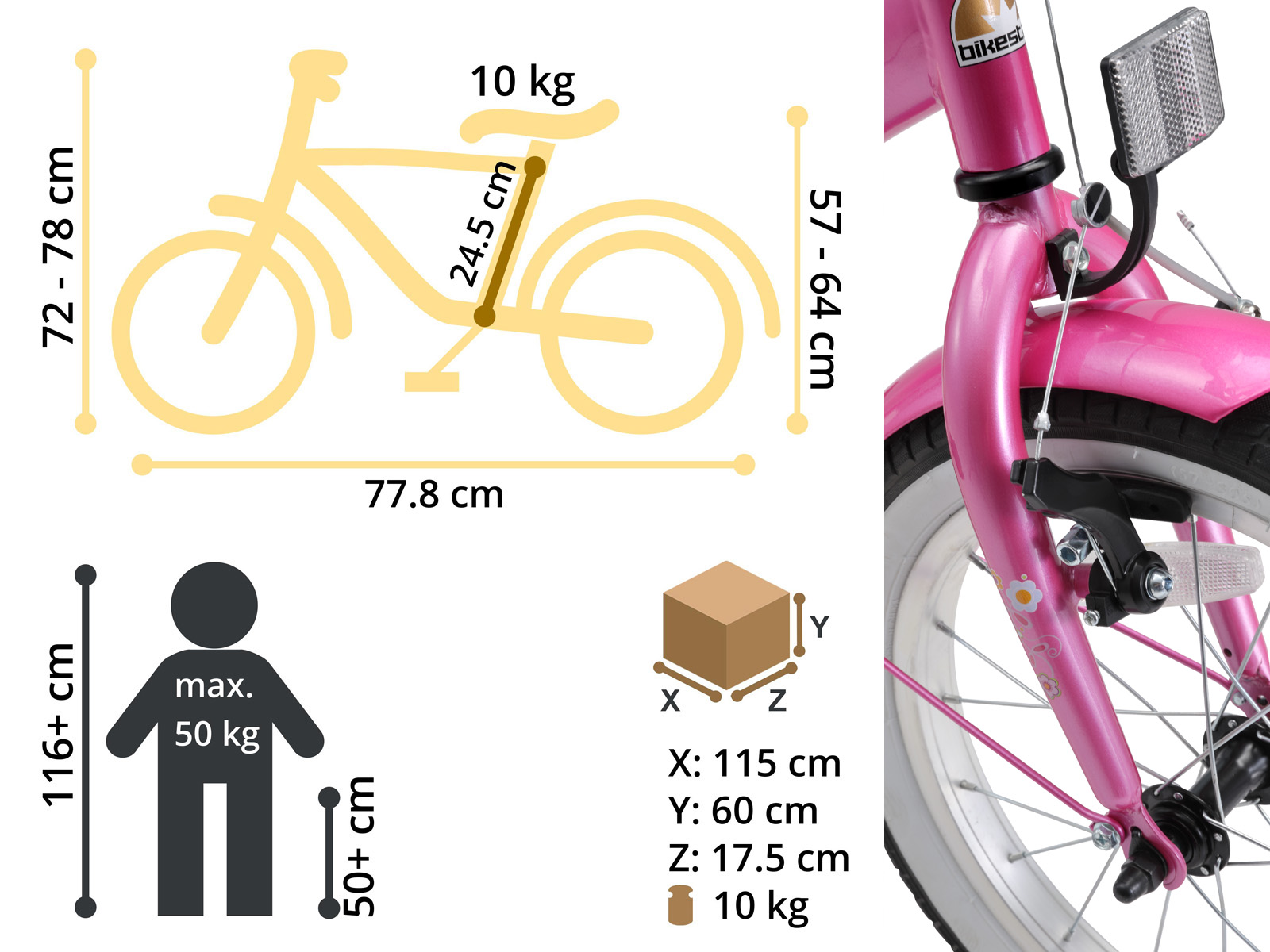 Bikestar kinderfiets Classic 16 inch roze/wit - Afbeelding 6