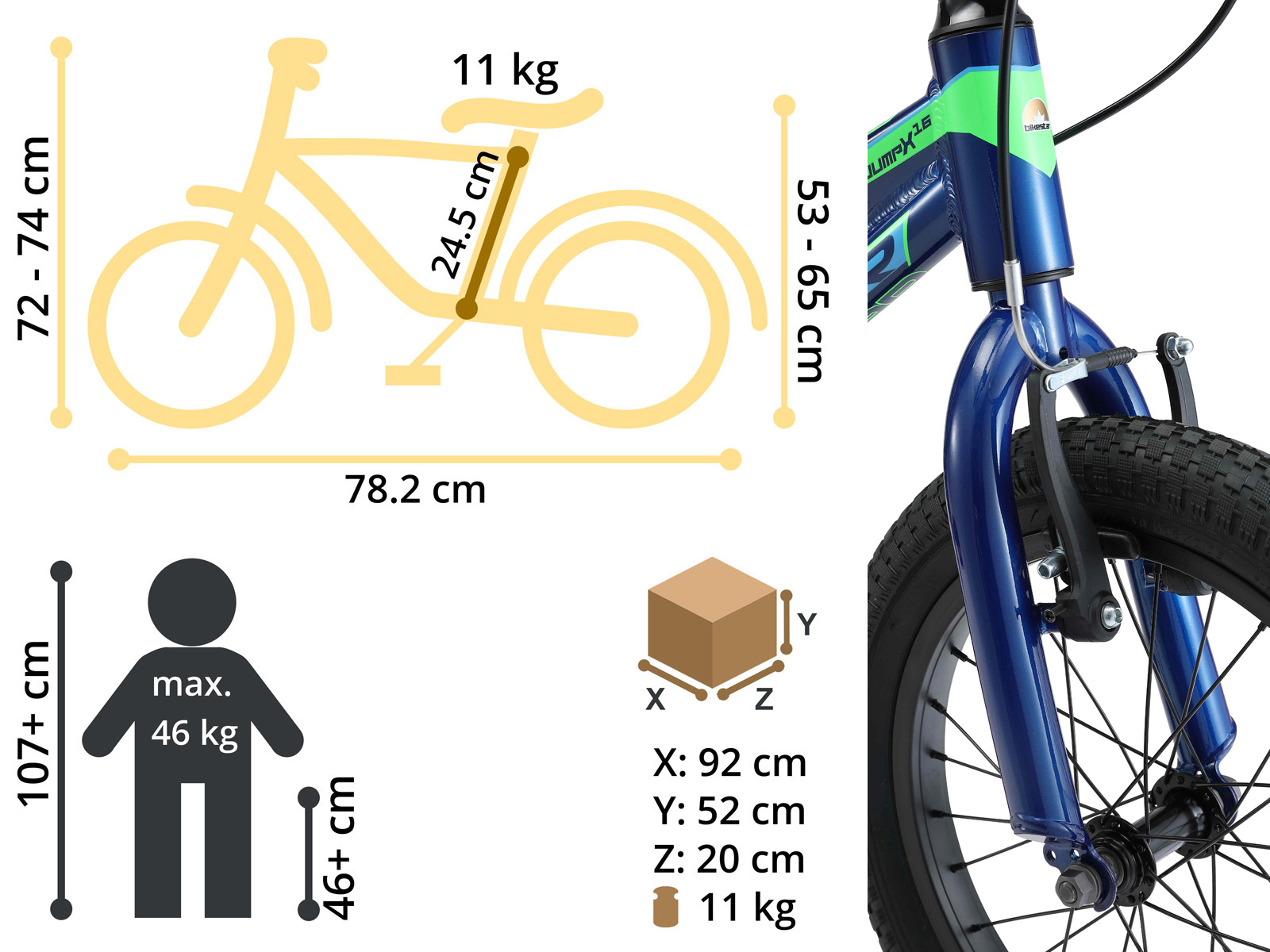 Bikestar kinderfiets Mountainbike alu 16 inch blauw/groen - Afbeelding 6