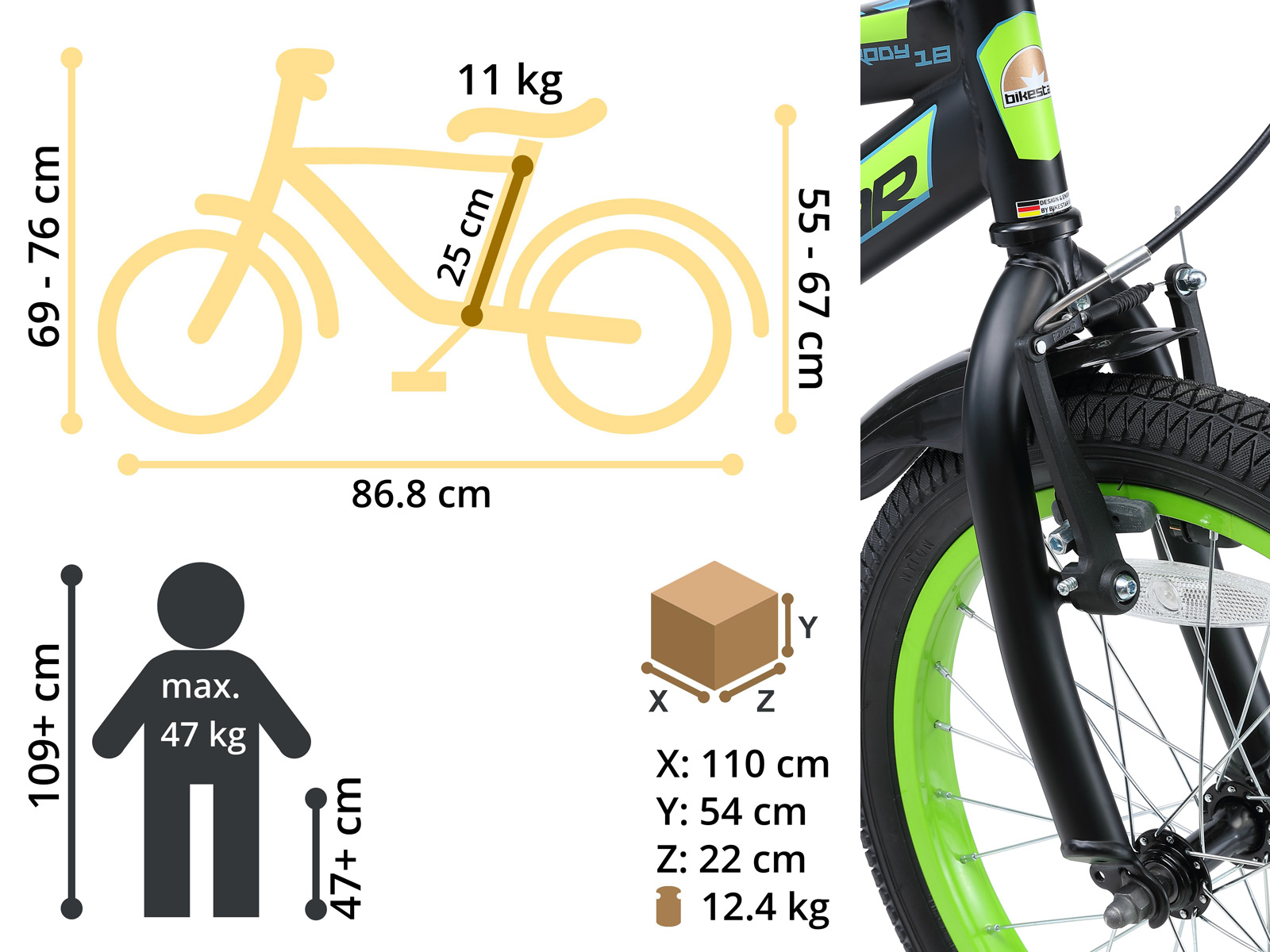 Bikestar kinderfiets Urban Jungle 18 inch zwart/groen - Afbeelding 6