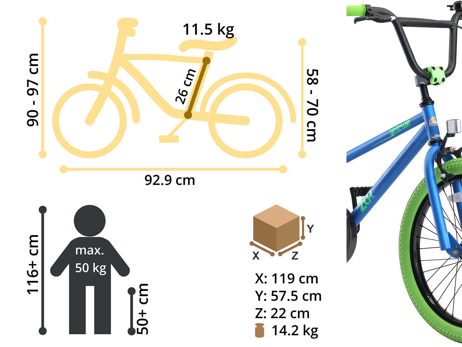 Bikestar kinderfiets BMX 20 inch blauw/groen - Afbeelding 6