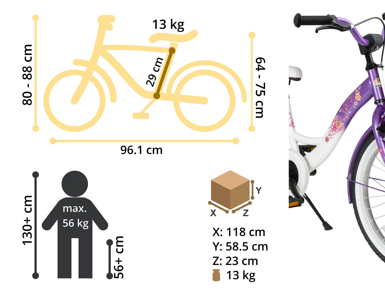 Bikestar kinderfiets Classic 20 inch lila/wit - Afbeelding 6