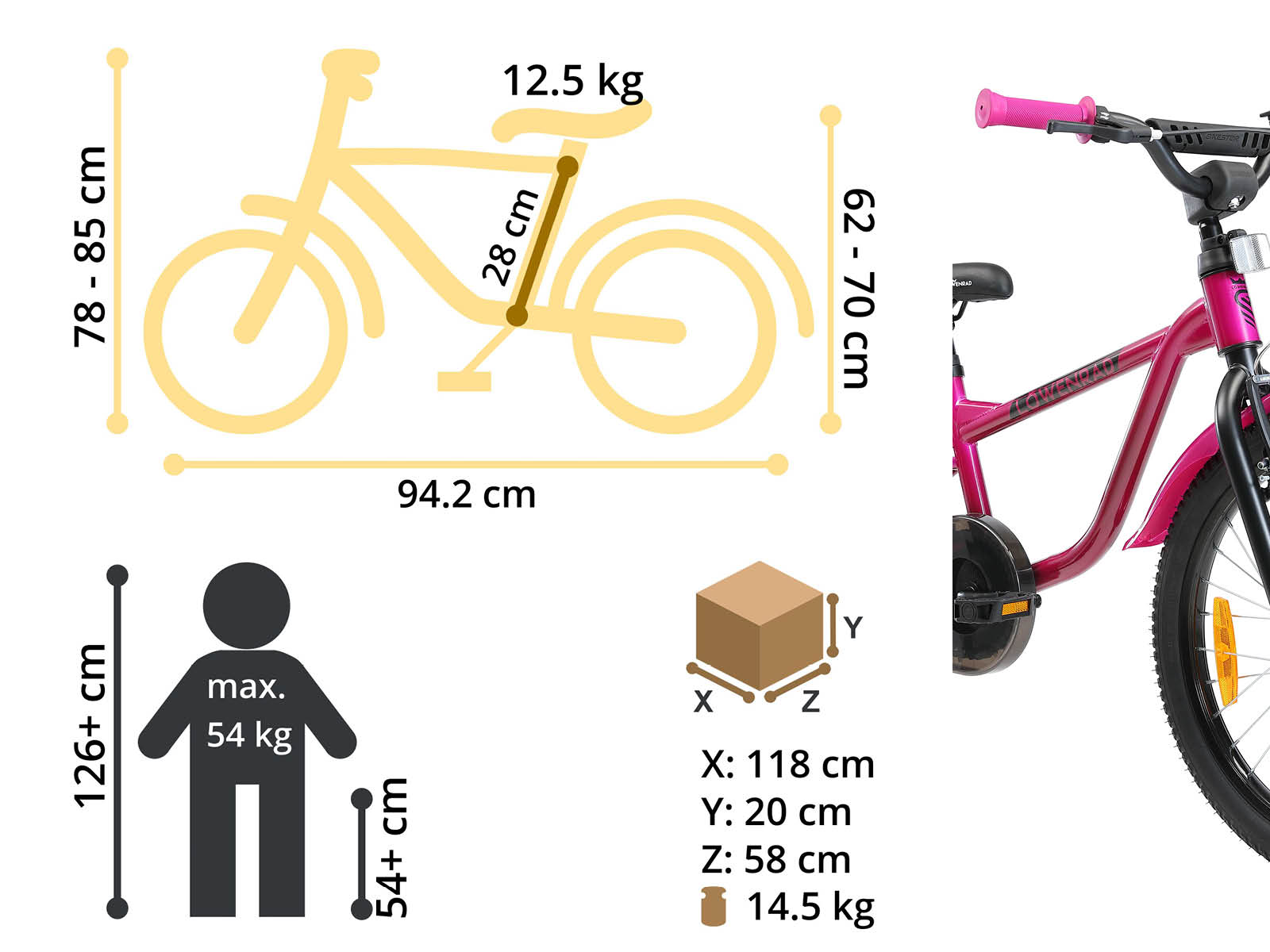 Löwenrad kinderfiets 20 inch wielen donkerroze - Afbeelding 6
