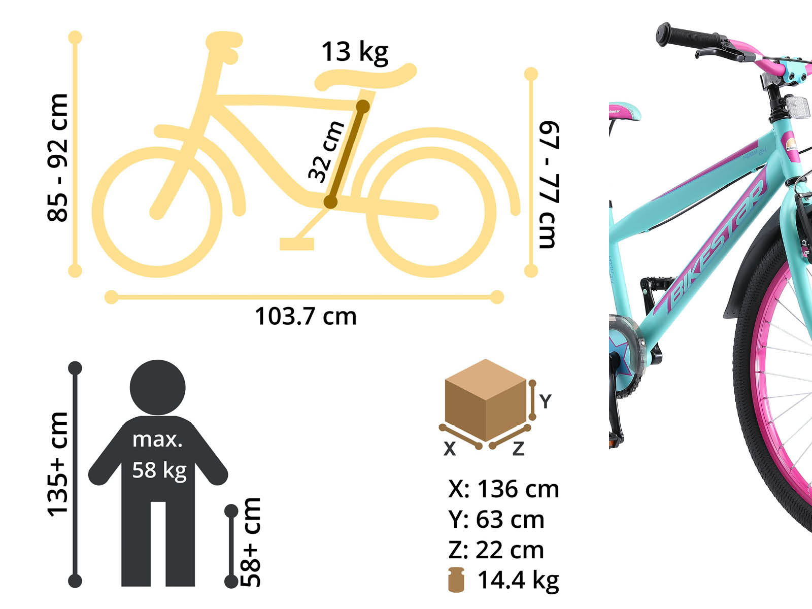 Bikestar kinderfiets Urban Jungle 24 inch turquoise/paars - Afbeelding 6