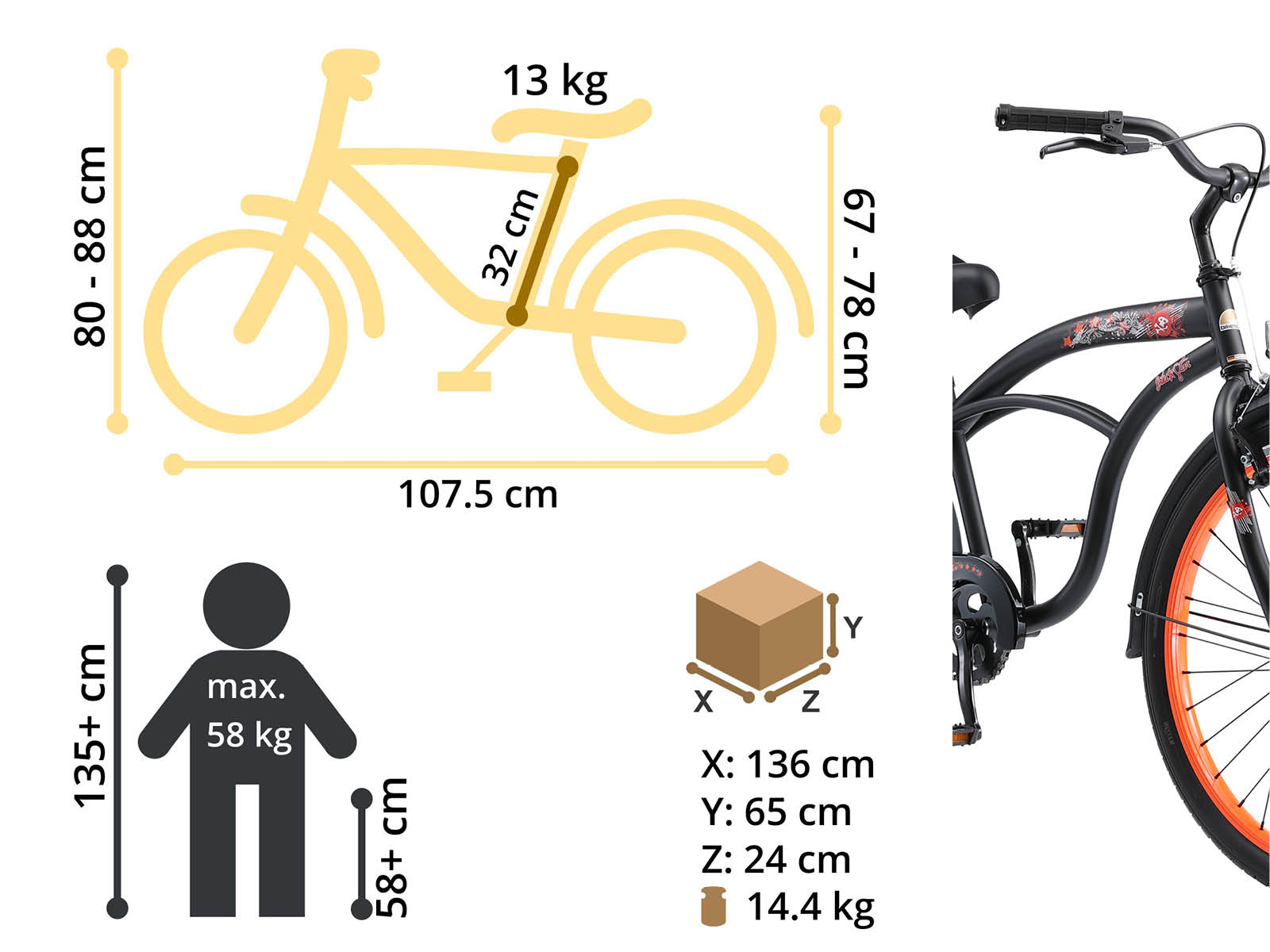 Bikestar kinderfiets Cruiser 24 inch zwart - Afbeelding 6