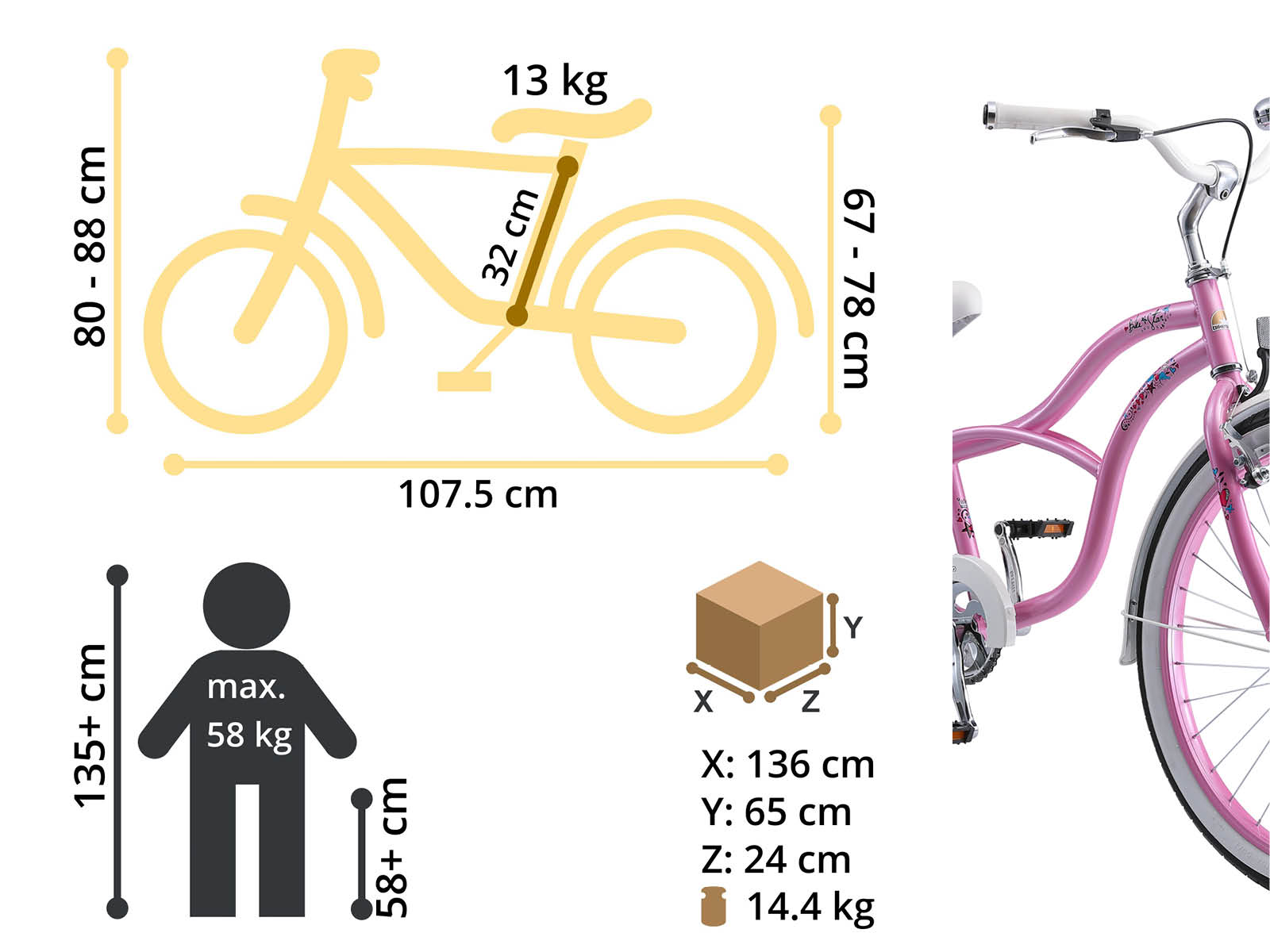 Bikestar kinderfiets Cruiser 24 inch roze - Afbeelding 6