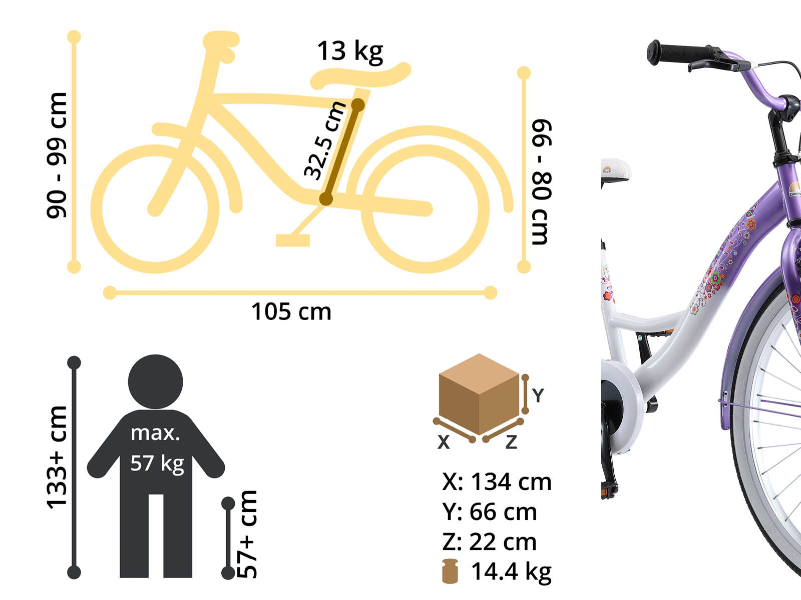 Bikestar kinderfiets Classic 24 inch lila/wit - Afbeelding 6
