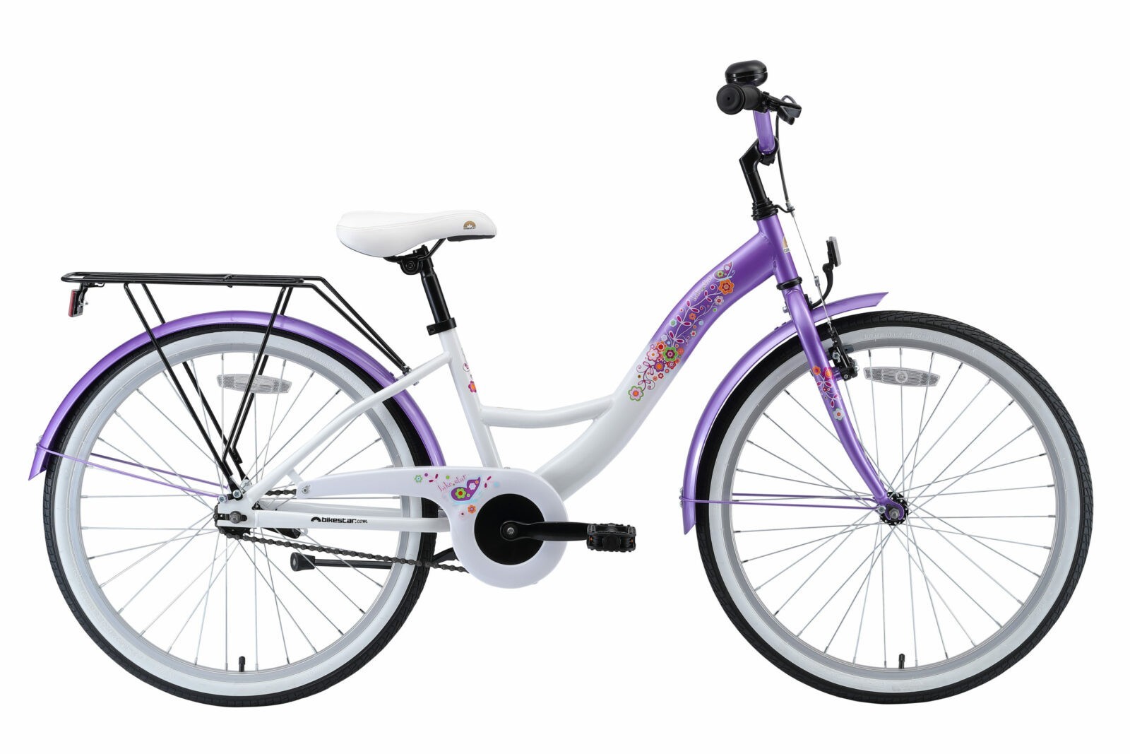 Bikestar, Classic kinderfiets, 24 inch, lila / wit TK - Afbeelding 3