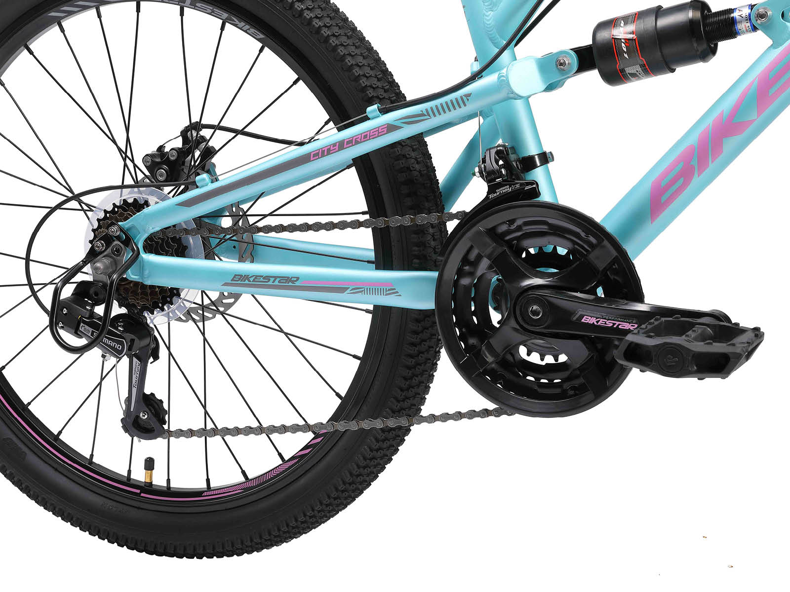 Bikestar MTB Fully alu 21speed 24inch blauw/roze - Afbeelding 5