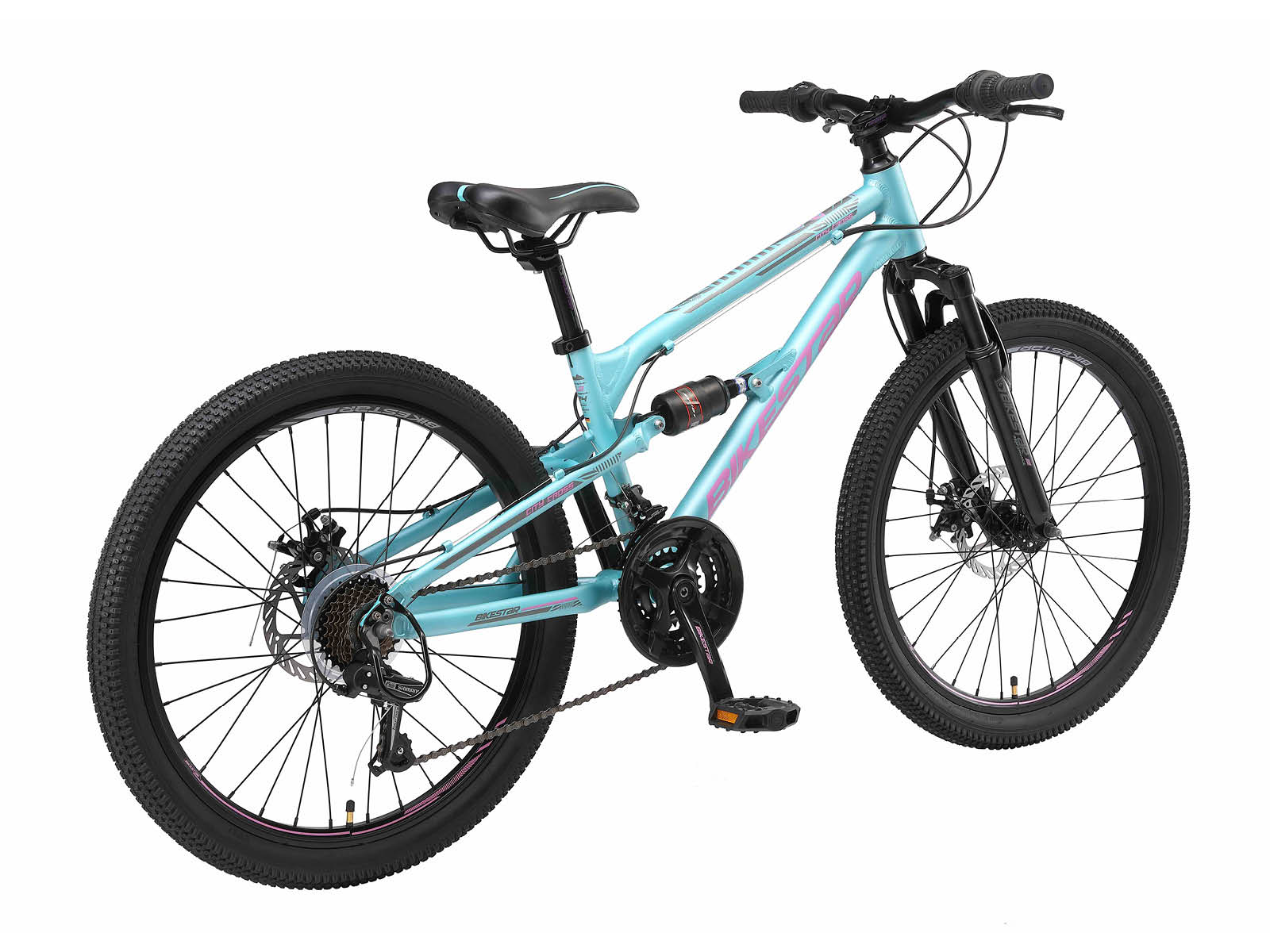 Bikestar MTB Fully alu 21speed 24inch blauw/roze - Afbeelding 3