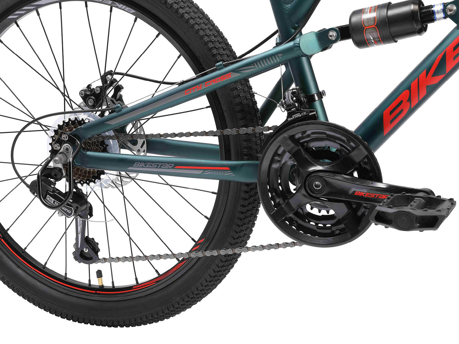 Bikestar MTB Fully alu 21speed 24inch groen/rood - Afbeelding 5