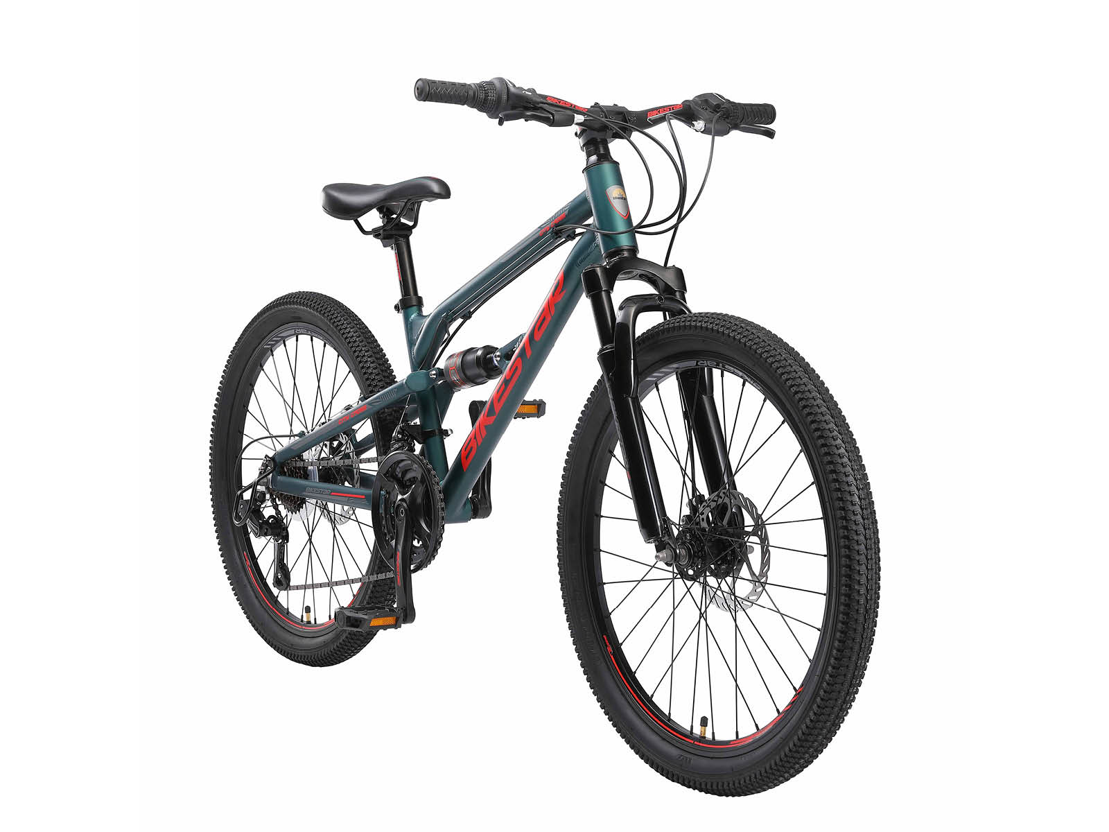 Bikestar MTB Fully alu 21speed 24inch groen/rood - Afbeelding 2
