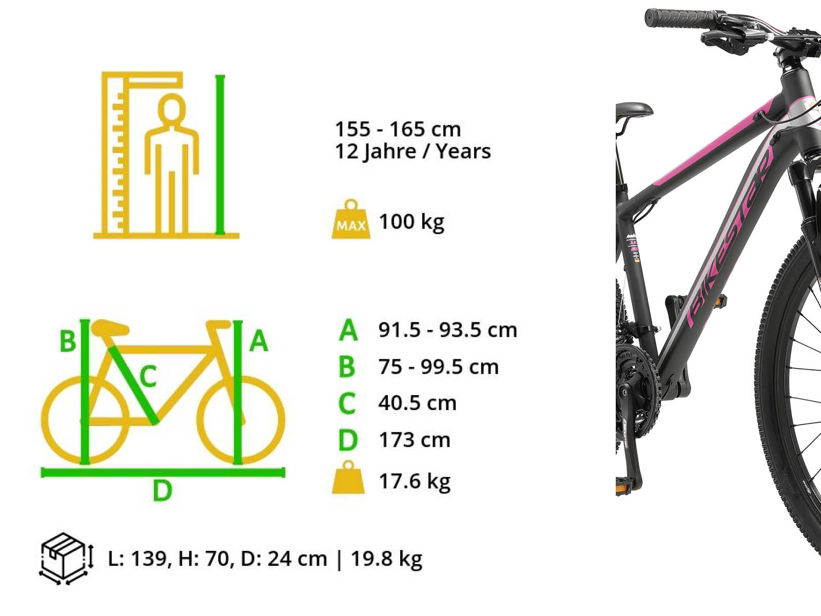 Bikestar Hardtail MTB Alu Sport M 26 inch 21 speed zwart/roze - Afbeelding 6