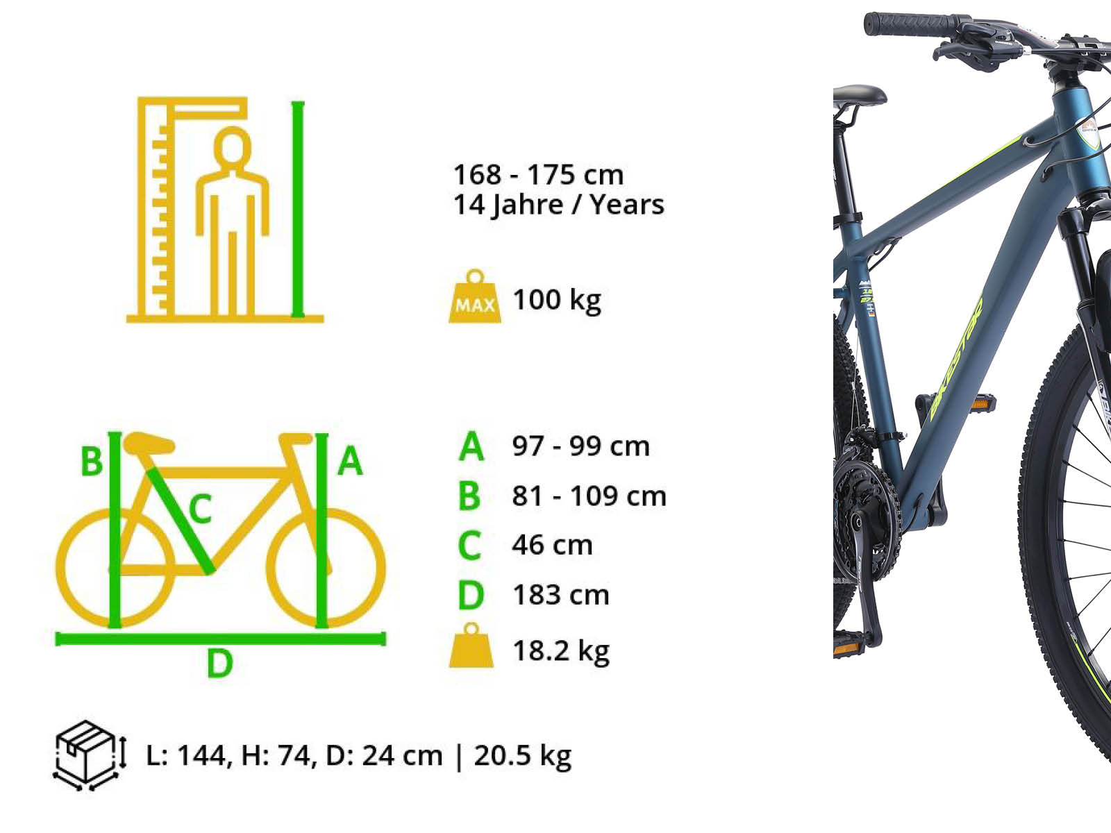Bikestar Hardtail MTB Alu Sport L 27.5 inch 21 speed Blauw/geel - Afbeelding 5