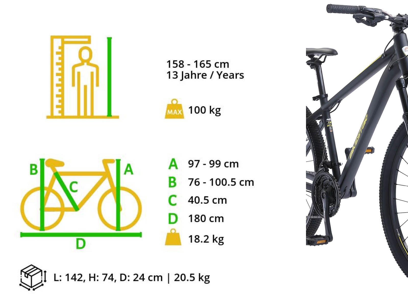 Bikestar Hardtail MTB Alu Sport M 27.5 inch 21 speed Zwart/geel - Afbeelding 6
