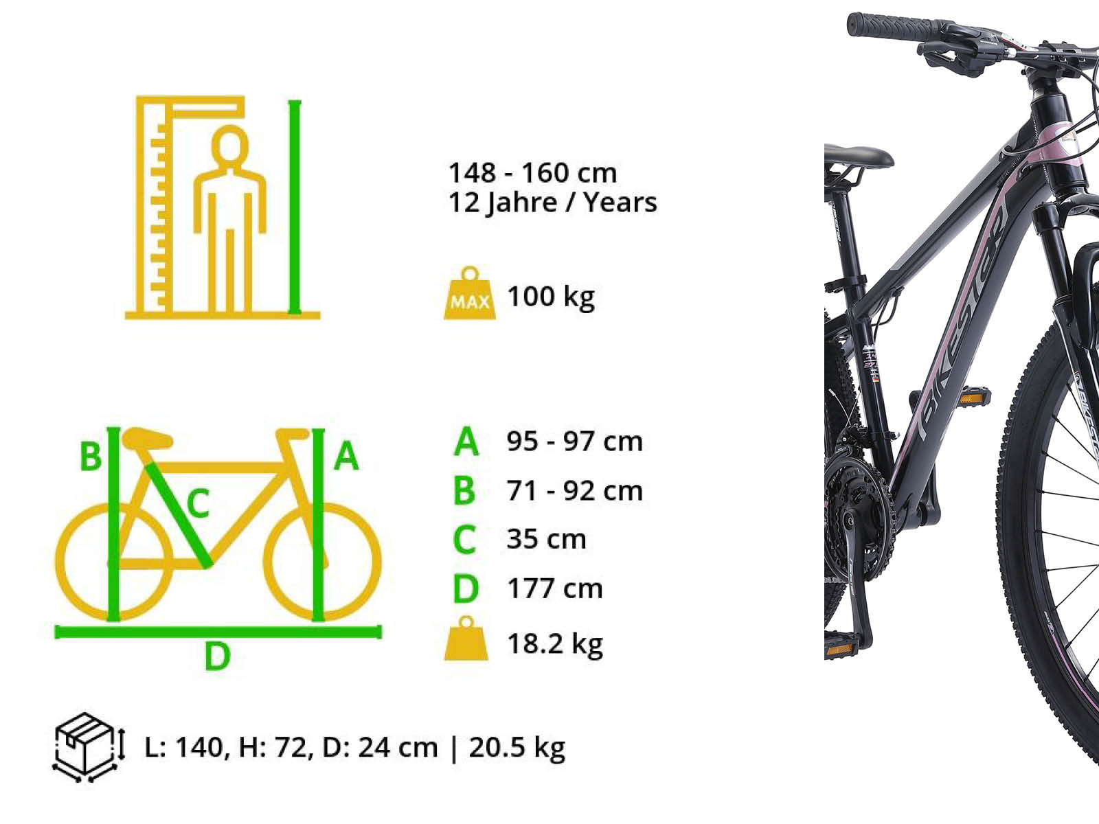 Bikestar Hardtail MTB Alu Sport S 27.5 inch 21 speed Zwart/roze - Afbeelding 6