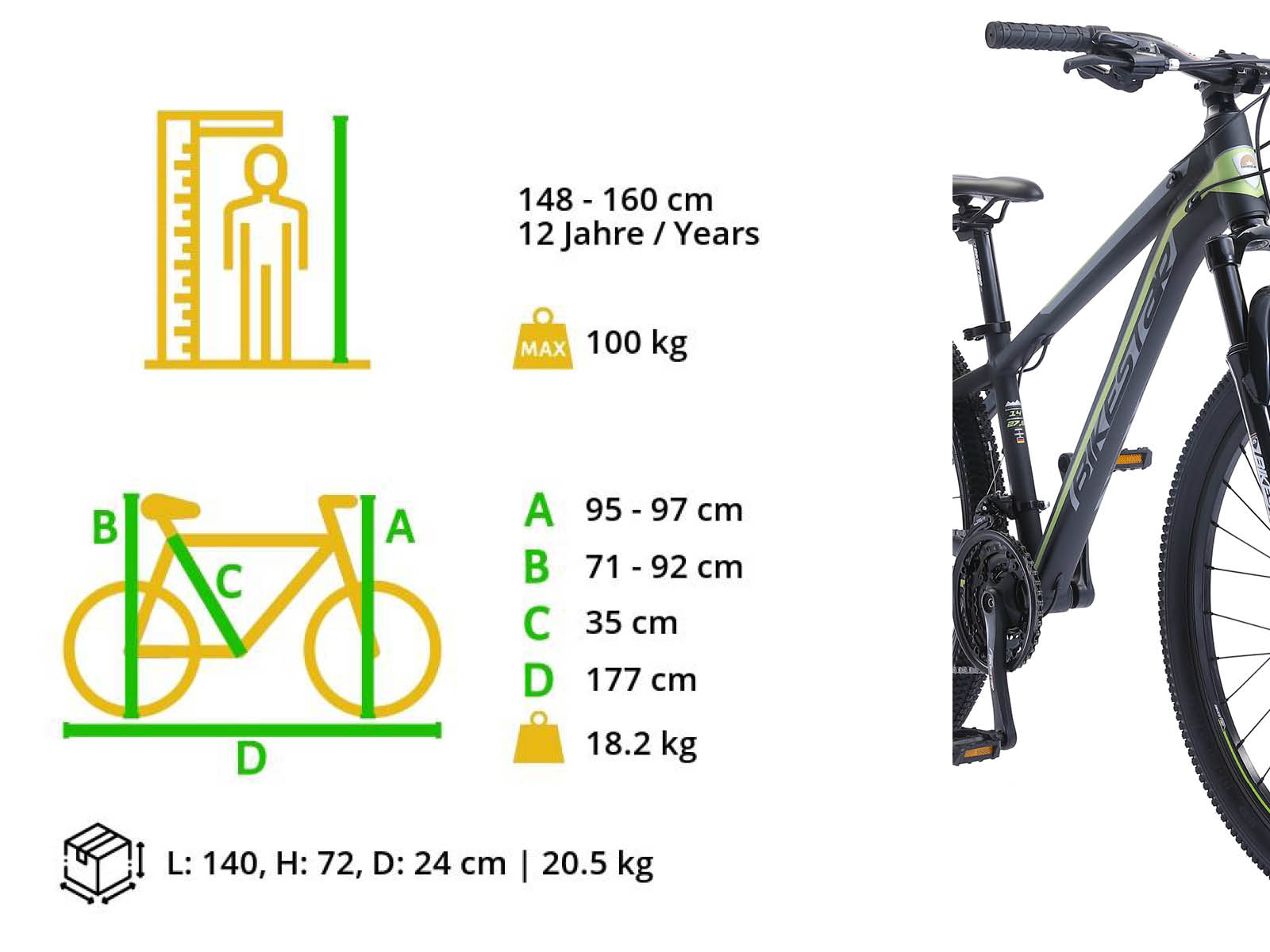 Bikestar Hardtail MTB Alu Sport S 27.5 inch 21 speed Zwart/groen - Afbeelding 6
