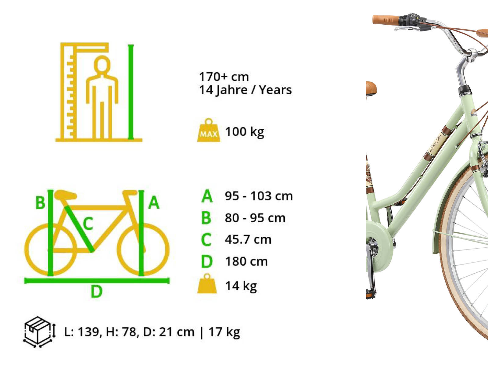 Bikestar retro damesfiets, 28 inch, 7 sp derailleur, mint - Afbeelding 8