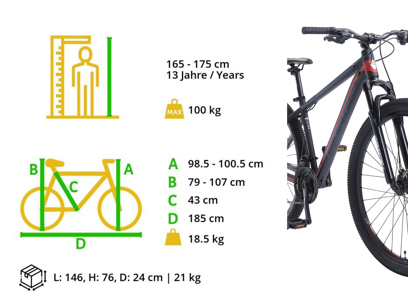 Bikestar Hardtail MTB Alu Sport 29 inch 21 speed Zwart - Afbeelding 6