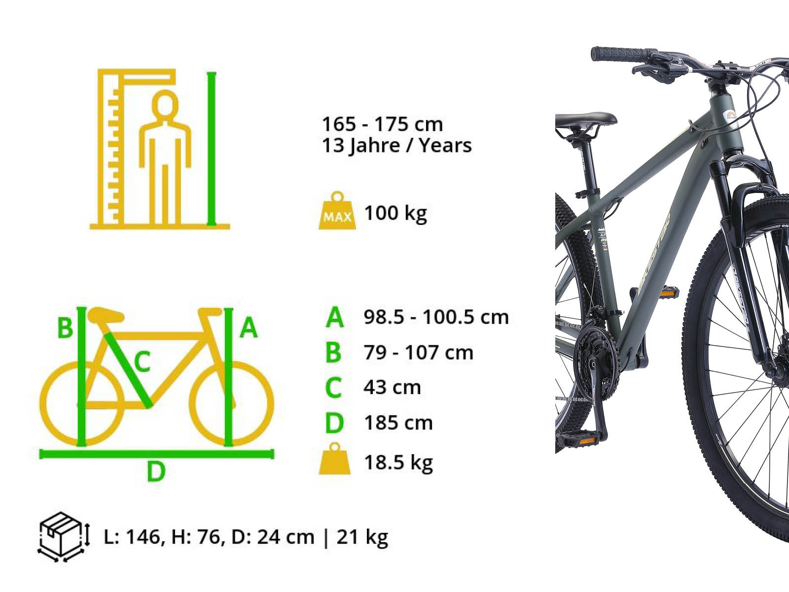 Bikestar Hardtail MTB Alu Sport 29 inch 21 speed Grijsgroen - Afbeelding 6