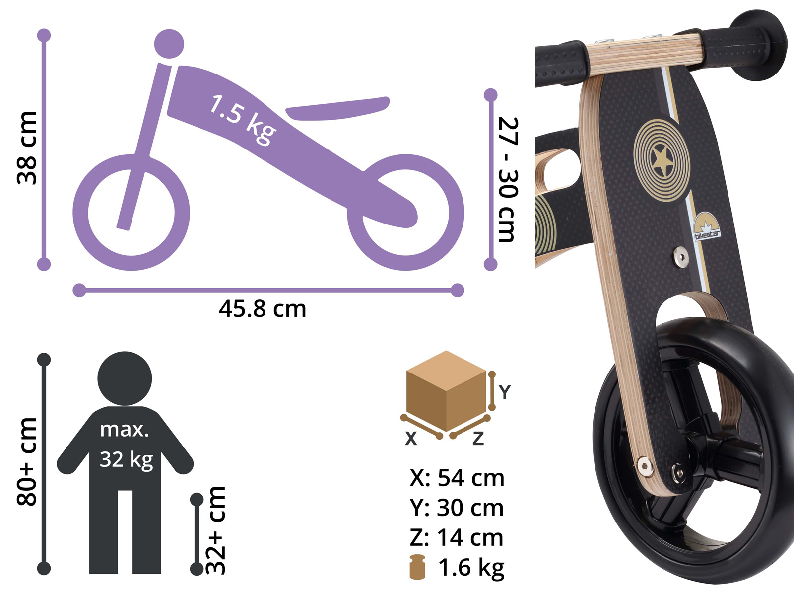 Bikestar mini loopfiets 2 in 1, hout, 7 inch, zwart - Afbeelding 8