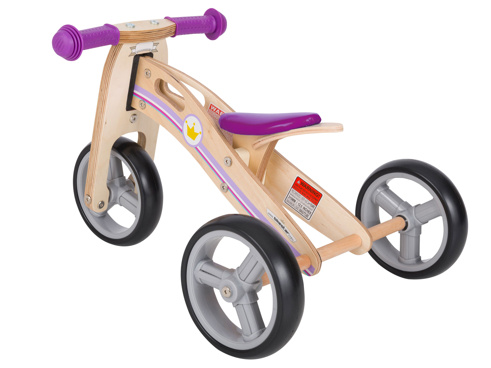 Bikestar mini loopfiets 2 in 1, hout, 7 inch, lila - Afbeelding 2
