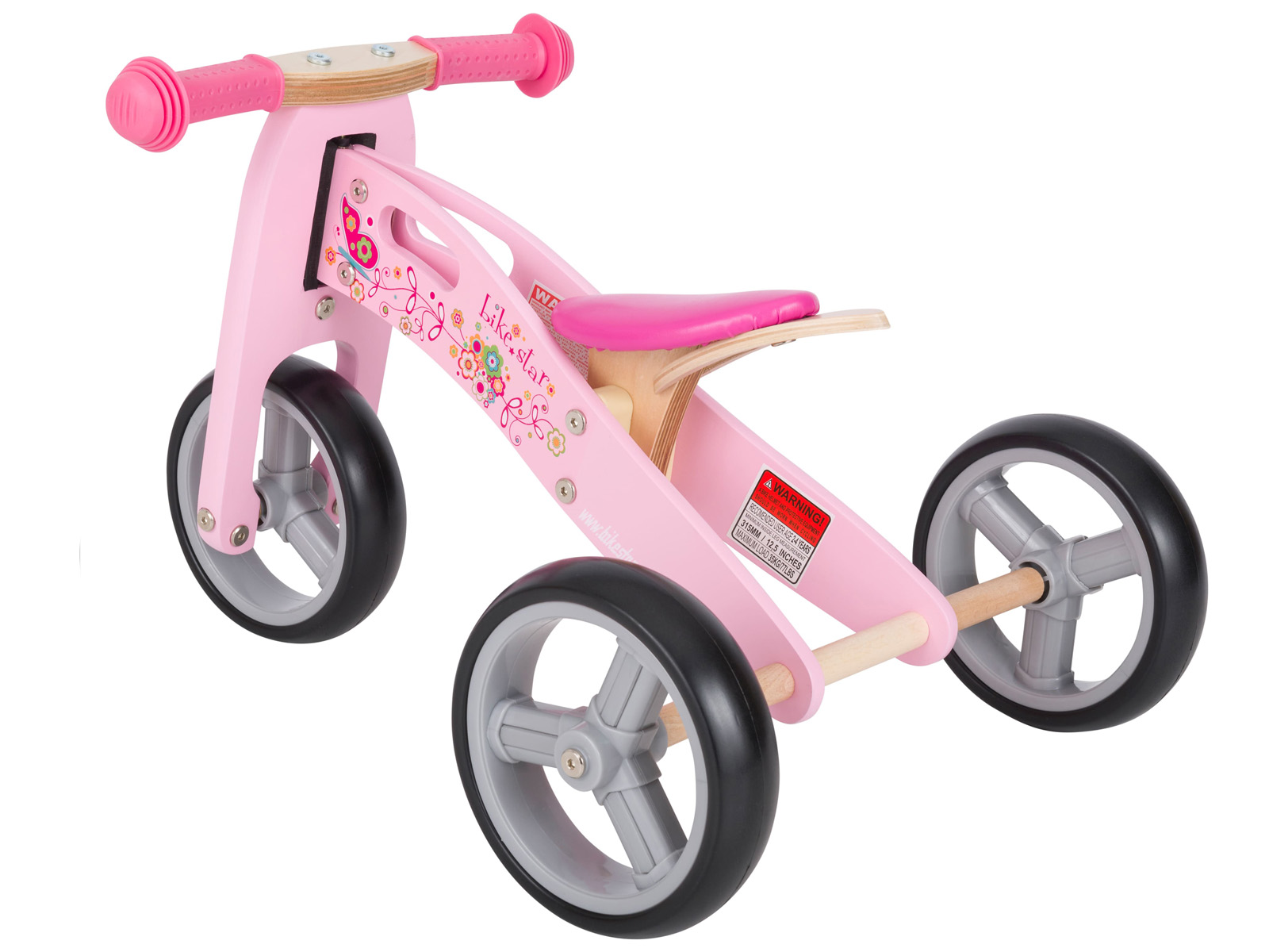 Bikestar mini loopfiets 2 in 1, hout, 7 inch, roze - Afbeelding 2