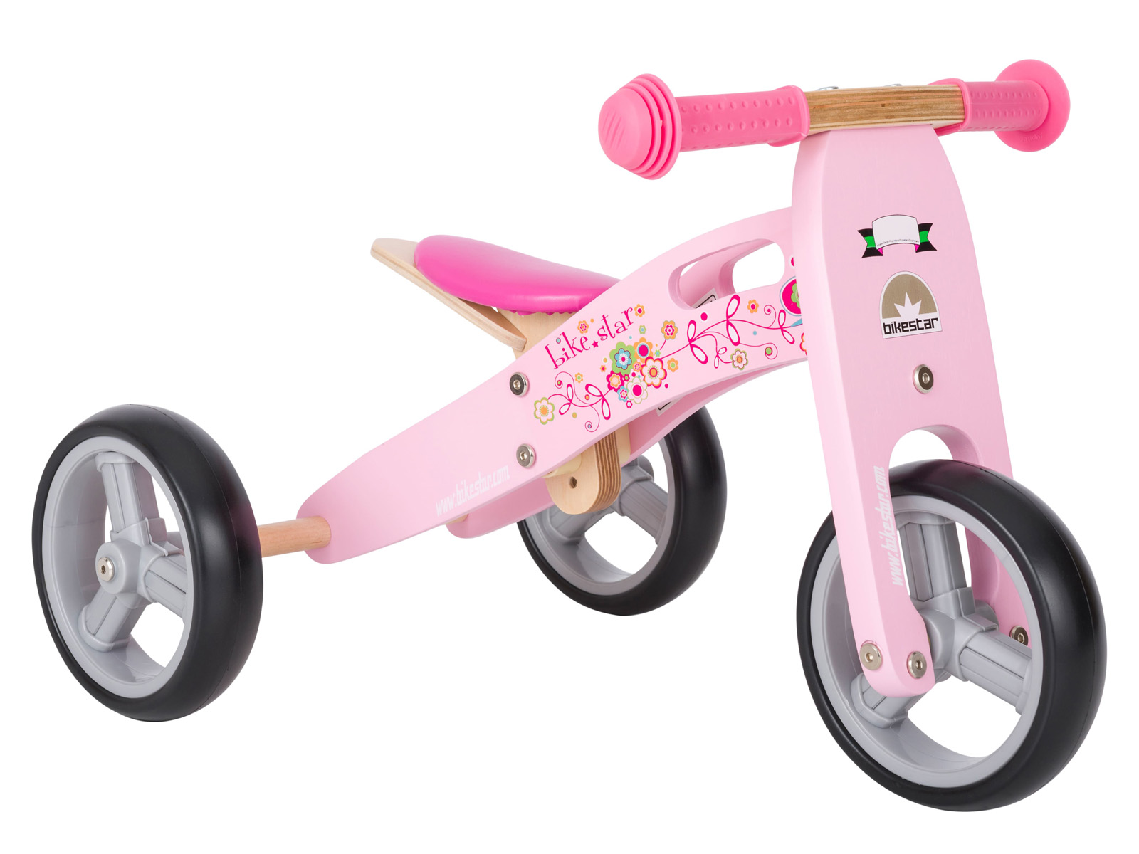 Bikestar mini loopfiets 2 in 1, hout, 7 inch, roze - Afbeelding 4