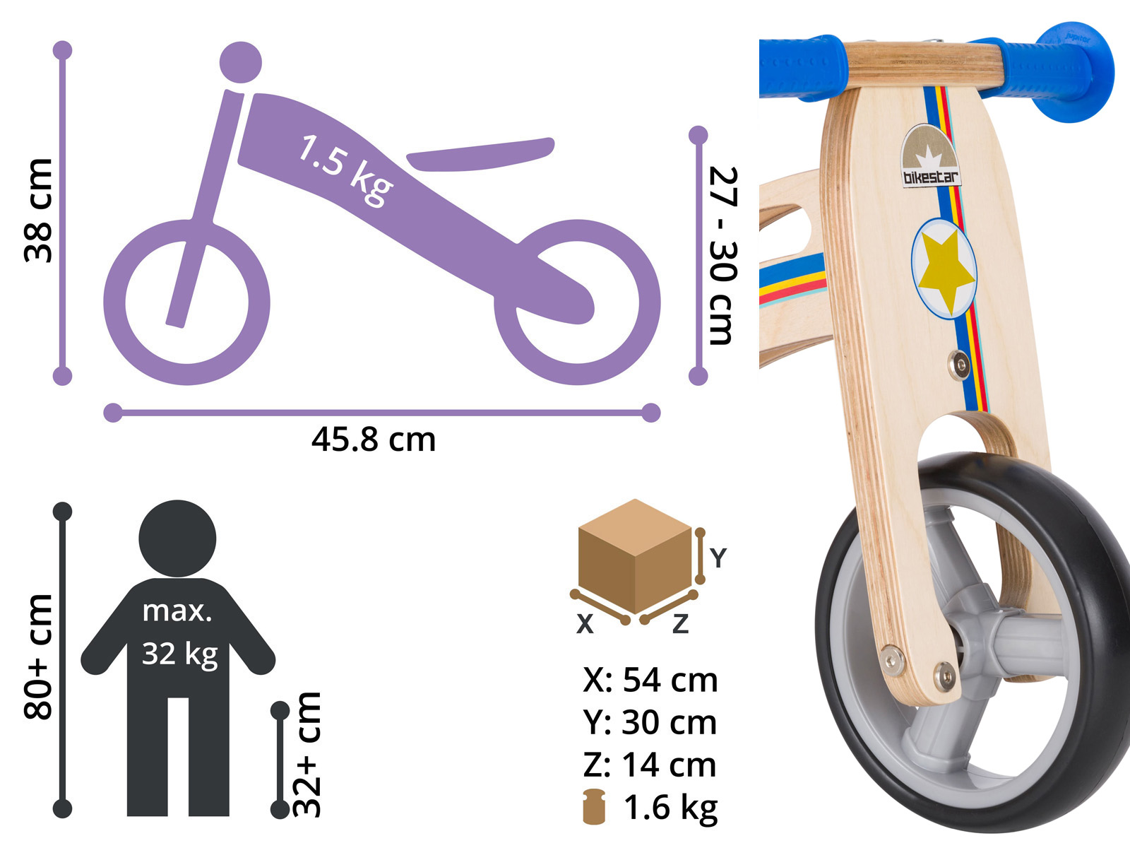 Bikestar loopfiets hout 7 inch blauw