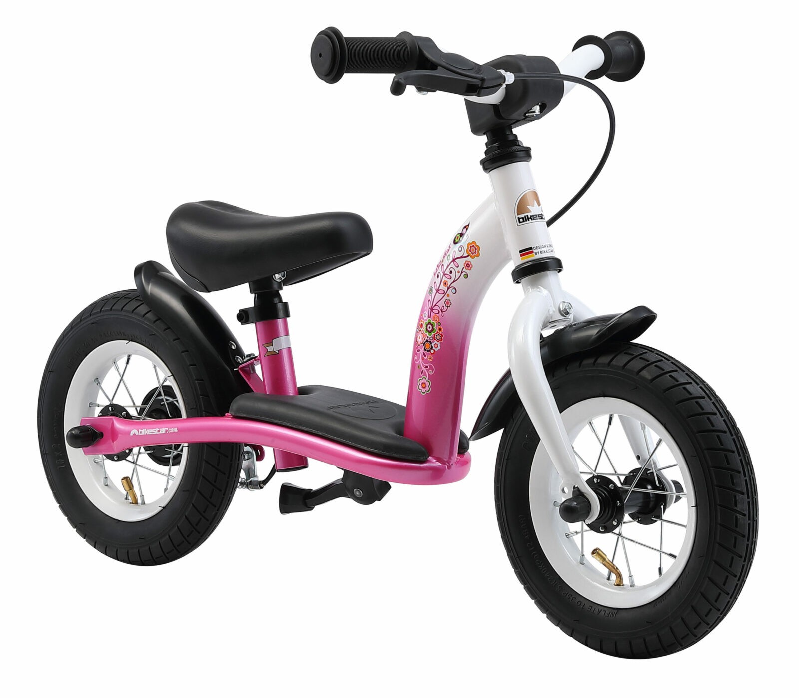 Bikestar, Classic, 10 inch loopfiets, roze / wit - Afbeelding 2