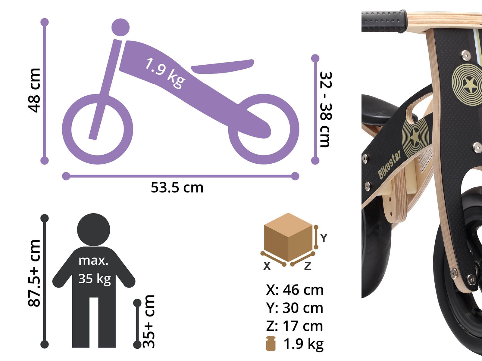 Bikestar, houten loopfiets, 10 inch wielen, zwart - Afbeelding 4