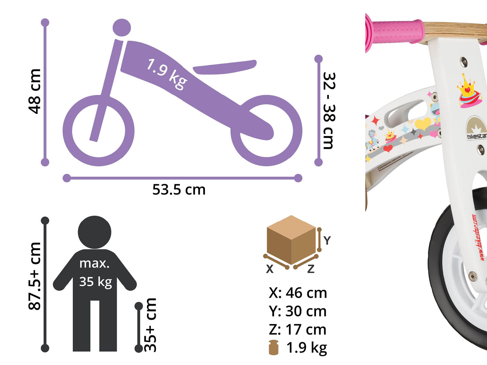 Bikestar, houten loopfiets, 10 inch wielen, prinses - Afbeelding 4