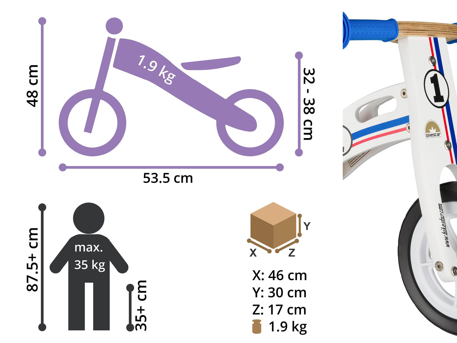 Bikestar, houten loopfiets, 10 inch, wit - Afbeelding 4