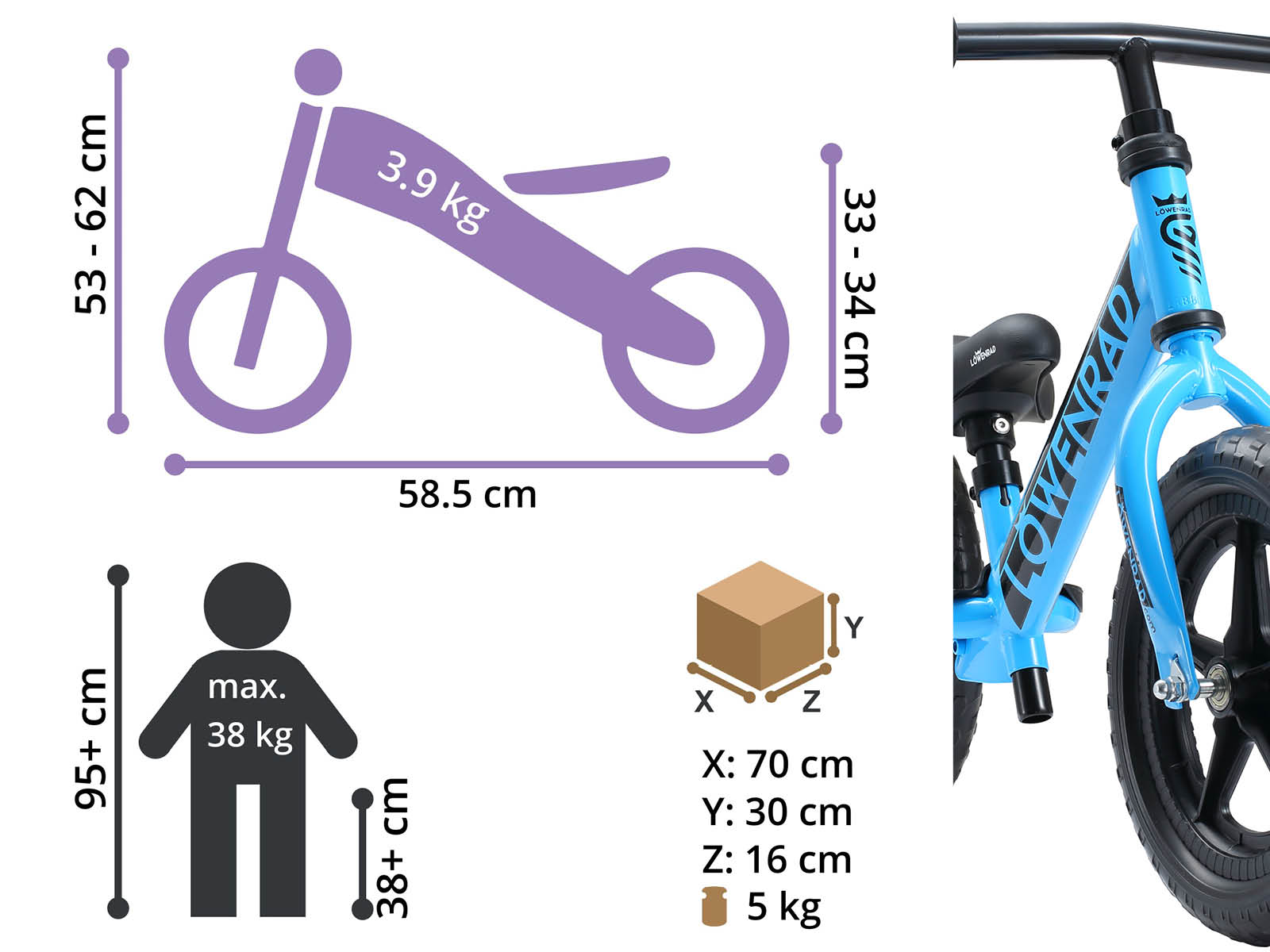 Löwenrad loopfiets 12 inch Sport, blauw - Afbeelding 4