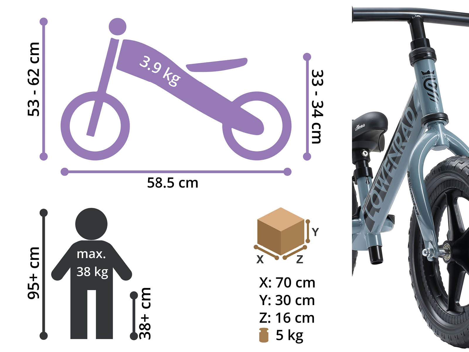 Löwenrad loopfiets 12 inch Sport, grijs - Afbeelding 4