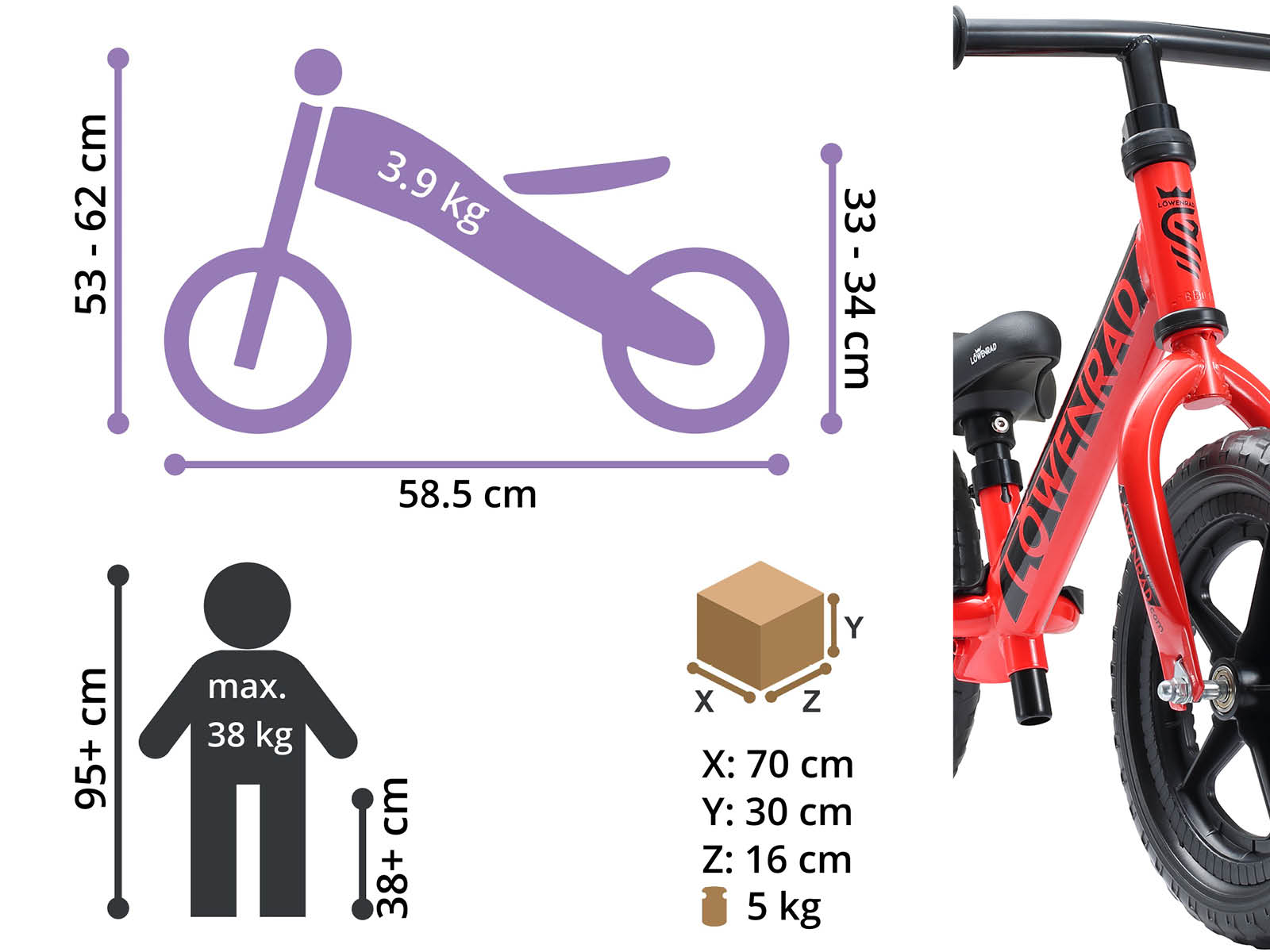 Löwenrad loopfiets 12 inch Sport, rood - Afbeelding 4