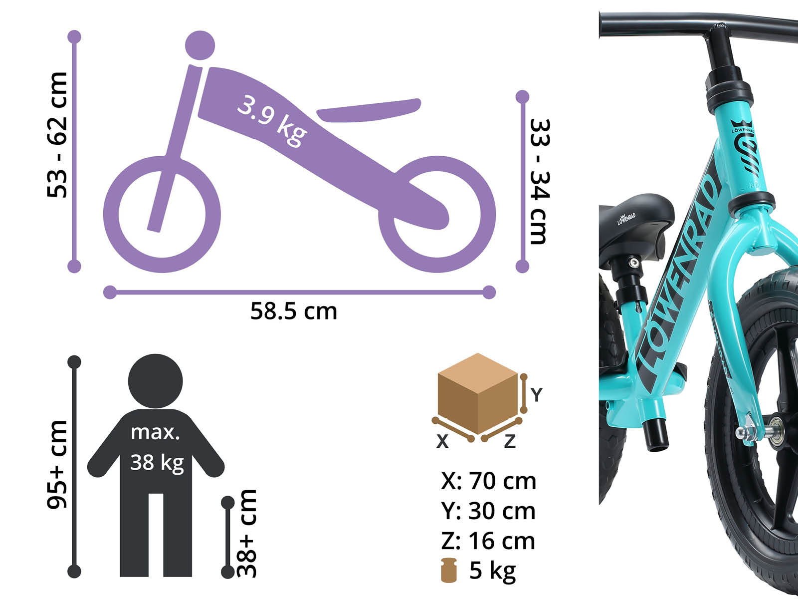 Löwenrad loopfiets 12 inch Sport, turquoise - Afbeelding 4