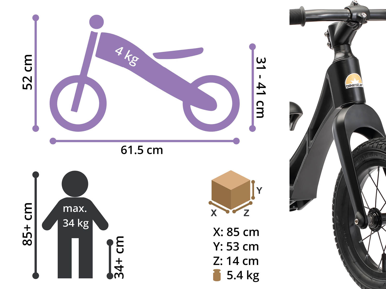Bikestar loopfiets BMX Magnesium 12 inch zwart - Afbeelding 4