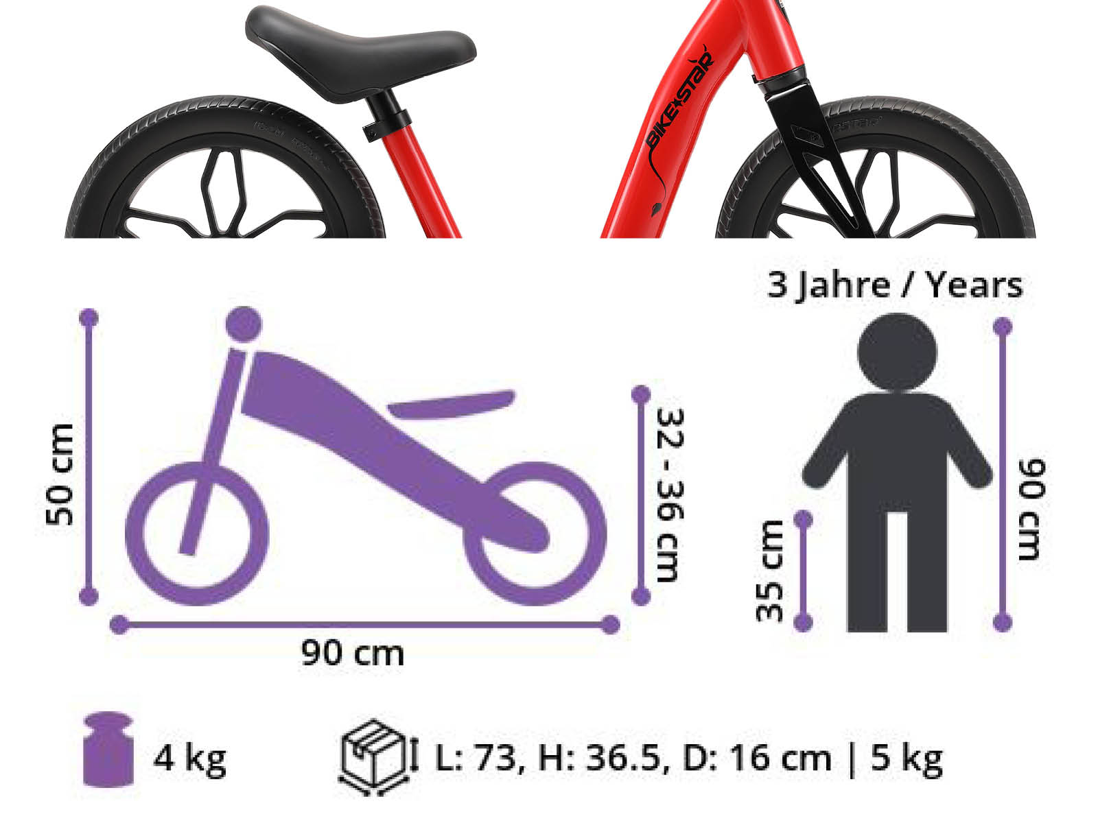 Bikestar loopfiets Eco Classic 12 inch extra light, rood - Afbeelding 6