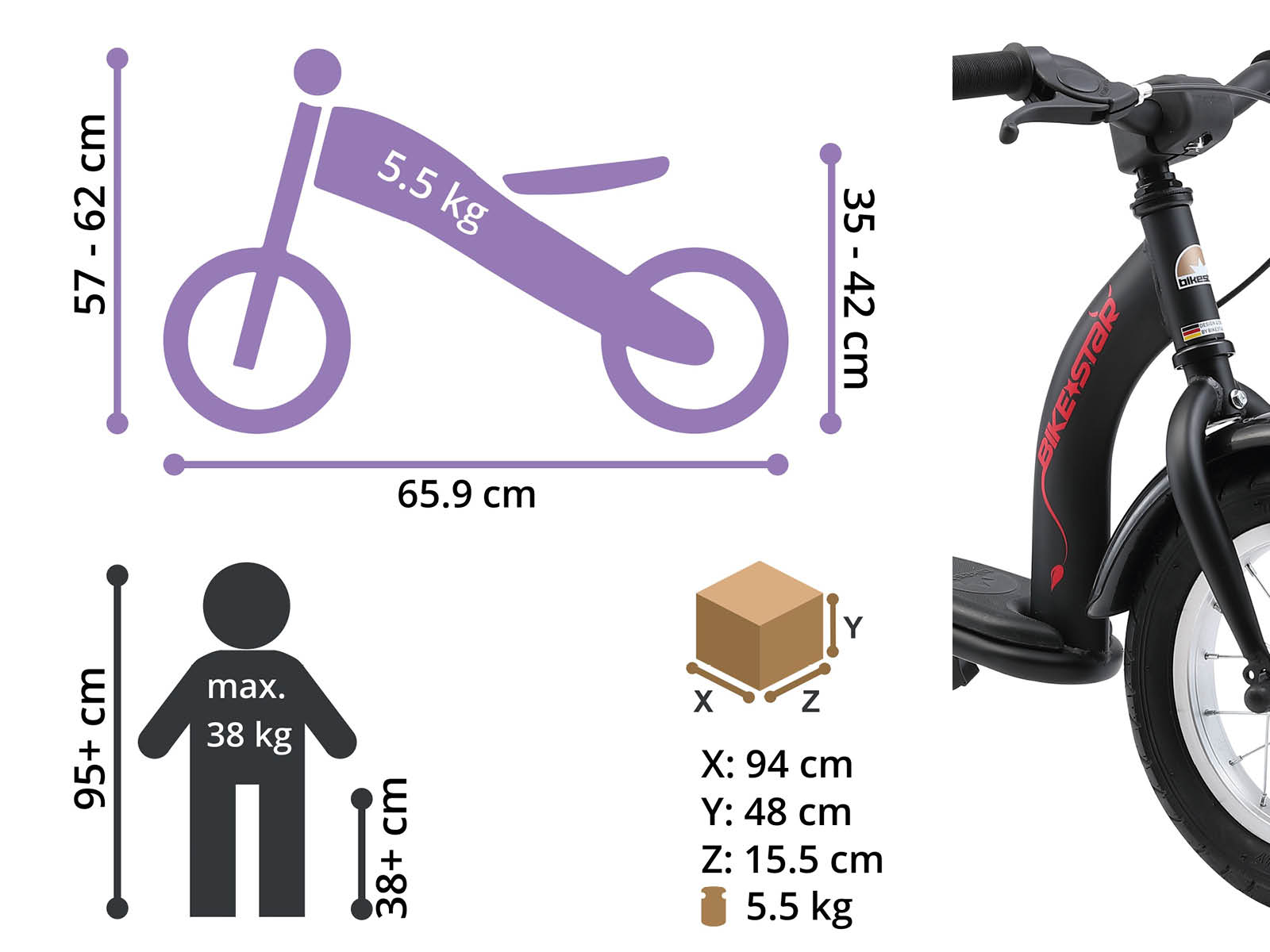 Bikestar loopfiets Classic 12 inch, zwart - Afbeelding 4