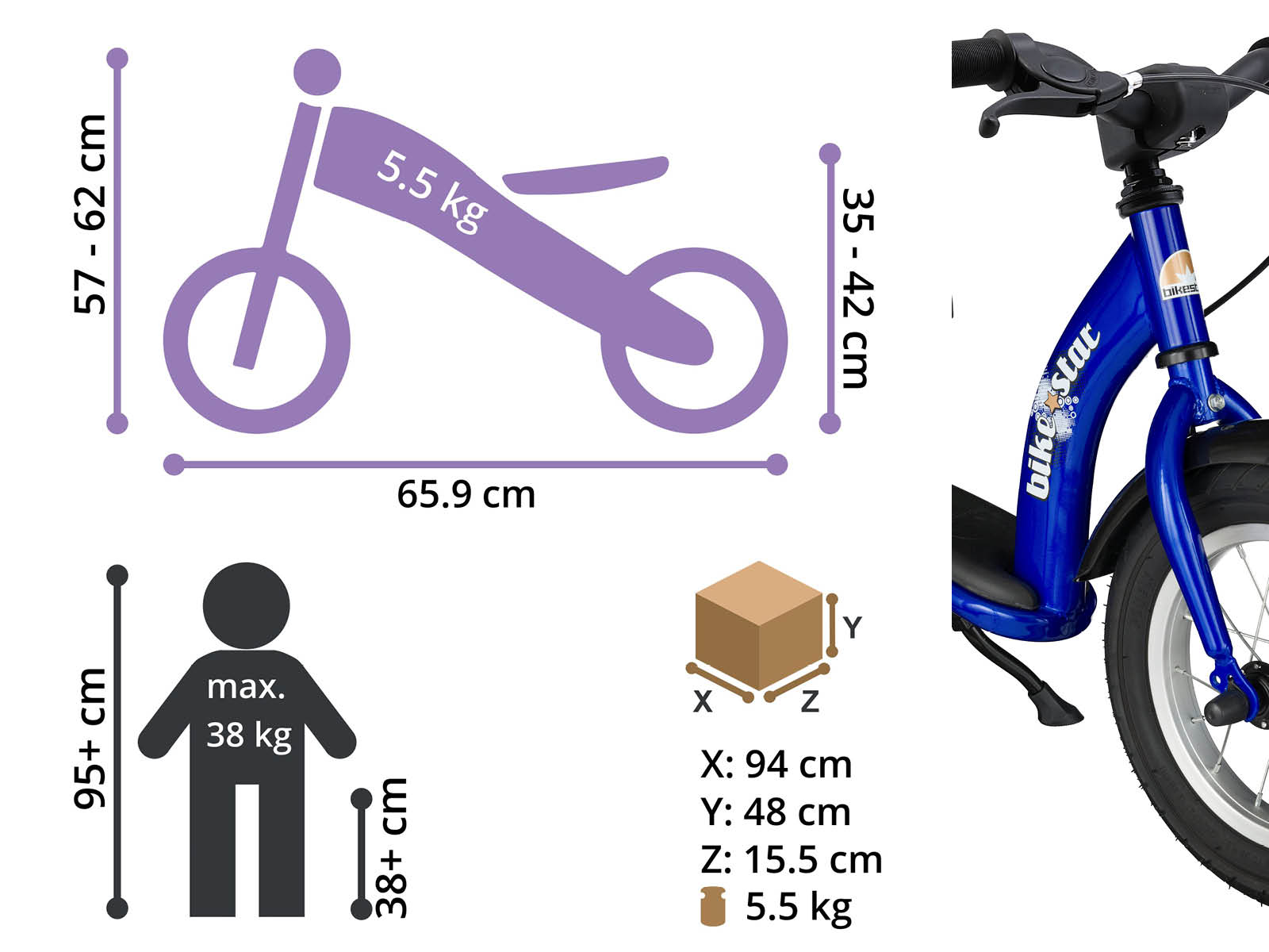 Bikestar loopfiets Classic 12 inch, blauw - Afbeelding 4