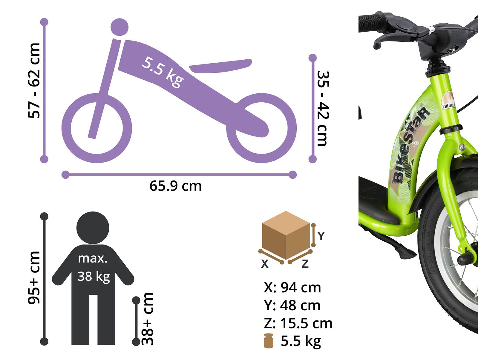 Bikestar loopfiets Classic 12 inch, groen - Afbeelding 4