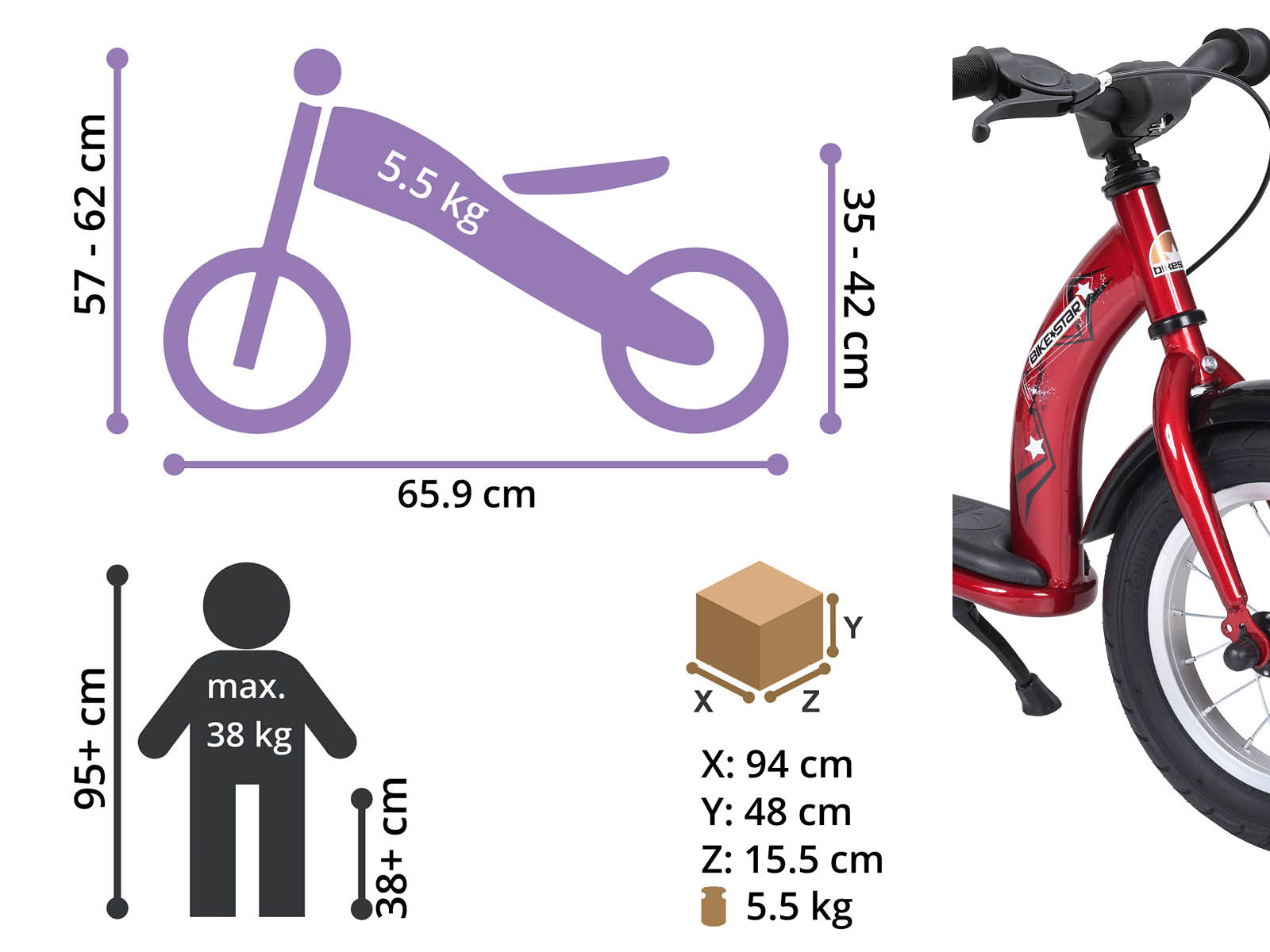 Bikestar loopfiets Classic 12 inch, rood - Afbeelding 4