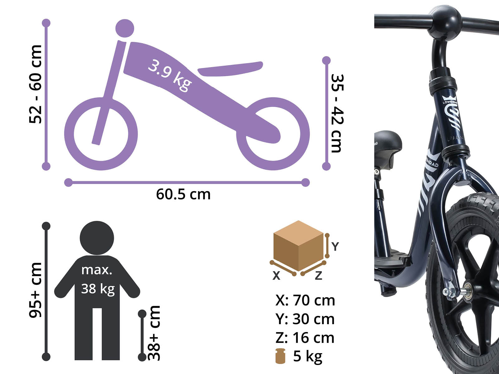 Löwenrad loopfiets met staplank 12 inch, blauw - Afbeelding 4